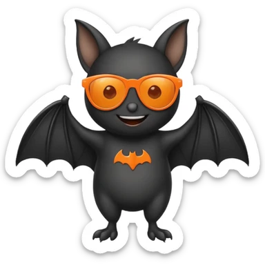 cute black bat with orange sunglasses, full body sticker