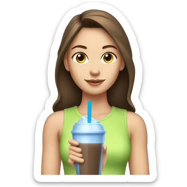 Brown haired white girl drinking protein shake side view sticker