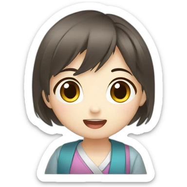 excited chibi korean girl with speech bubble sticker
