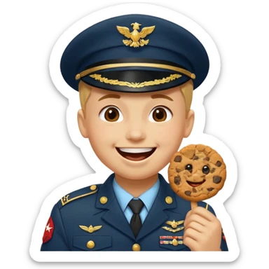 Militar mordiendo galleta expresión feliz sticker