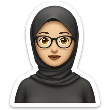asian woman wearing brown hijab, black shirt, and rounded glasses sticker