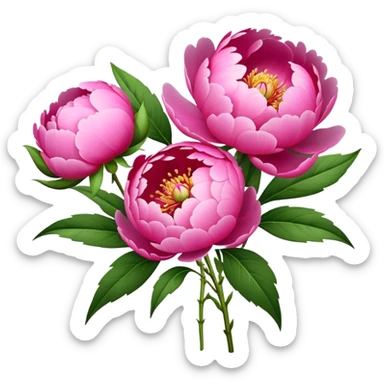 bouquet pink Peony, luxuriant, stem, leaf, bud sticker