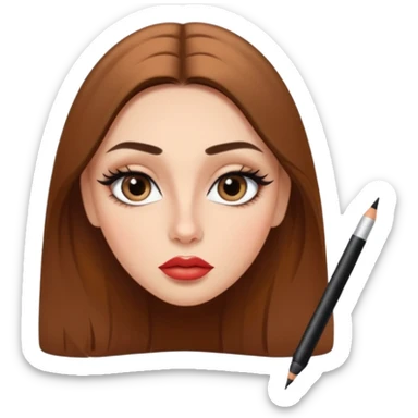 Girl with long straight brown hair big eyebrow a straight nose big lips and almond eyes with lipliner and eyeliner on  sticker
