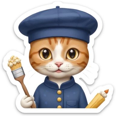 A cat that is an artist similar to the "meow_popcorn" emoji sticker