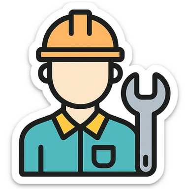 simple engineer avatar, flat icon, holding a wrench sticker