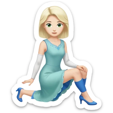 prince, upright, black Hair, blue eyes, garment,  woman, bending knee, white sleveless dress, blonde hair, green eyes, sticker