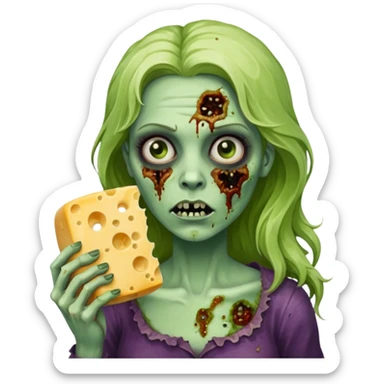 woman zombie holding moldy cheese piece sticker