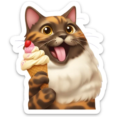 Fat Tortishell cat eating ice cream sticker