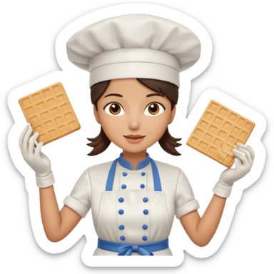 A brunette woman chef making big Square wafers  sticker