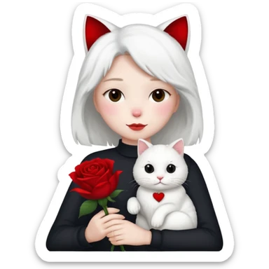 Flower 🌹in hand whiteout face in hand cat sticker