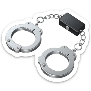 Minimalistic metallic handcuffs emoji, reflective metal, simple flat vector design, futuristic minimal style sticker