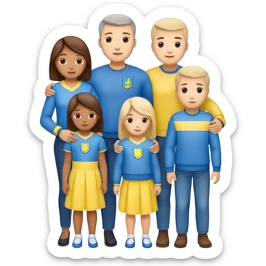 Ukrainian family with ukrainian flag on their clothes sticker