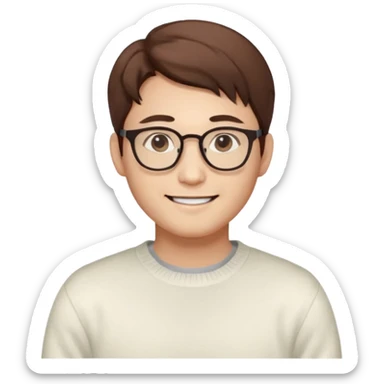 Korean 31-year-old male marketer / White sweater / Glasses / White face / Smiling expression / Brown hair sticker