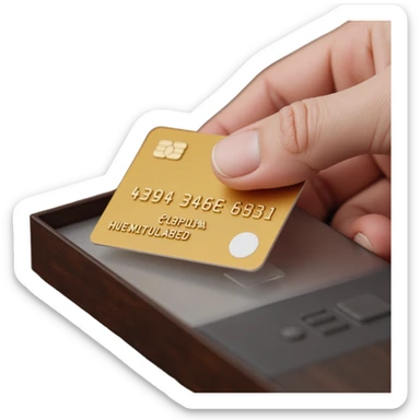 a close-up of a credit card making a payment, skeuomorphism style, detailed, photorealistic textures, subtle shadows sticker