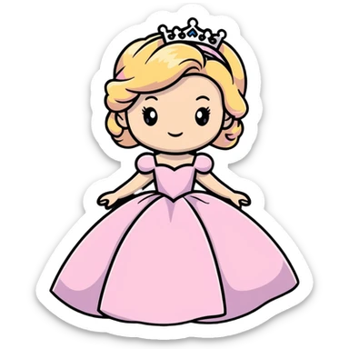 blonde princess holding her puffy pink ballgown dress sticker