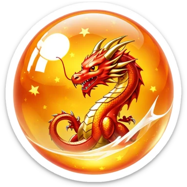 Orange crystal Dragon Ball with red stars inside, glowing golden orb with visible red stars, classic anime style sticker
