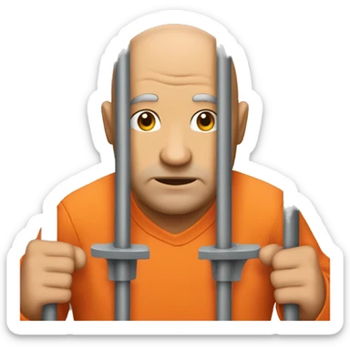 head of man in orange jumpsuit behind bars, he's holding the bars sticker