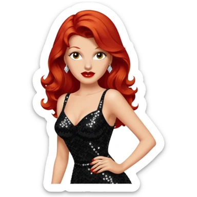 Rita Hayworth with long red hair, black sequin outfit sticker