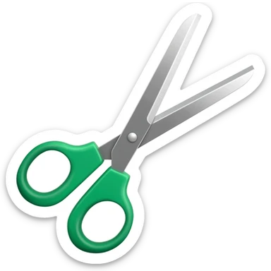 Full scissors with mid green handle, pointed up, blades wide open sticker
