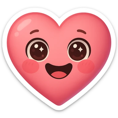 a new cute pink emoji, heart-shaped, big eyes, smiling, blushing cheeks sticker