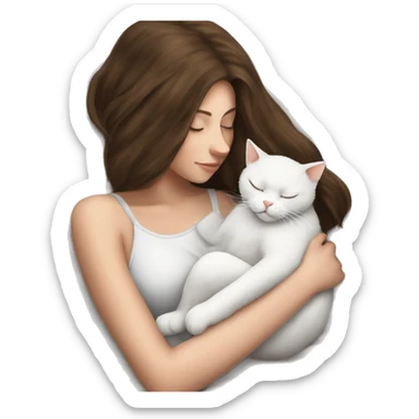 White kitty sleeping on brunette white girl's lap sticker