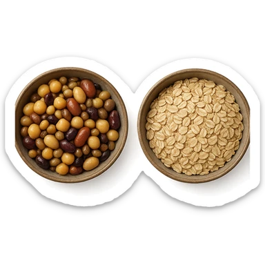 BOWL DI LEGUMI INSIEME A BOWL DI FIOCCHI DI AVENA POGGIATE,  iperrealistico 4k sticker