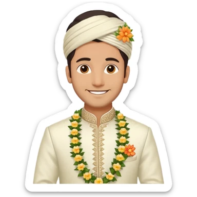 white indian groom holding garland sticker