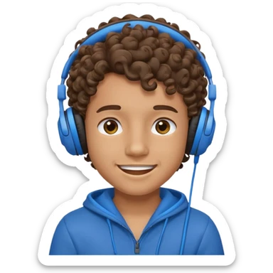 A boy with curly hair and tan skin and a happy face with blue headphones  sticker