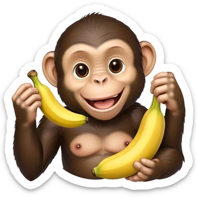 cartoon chimpanzee happily holding a banana sticker