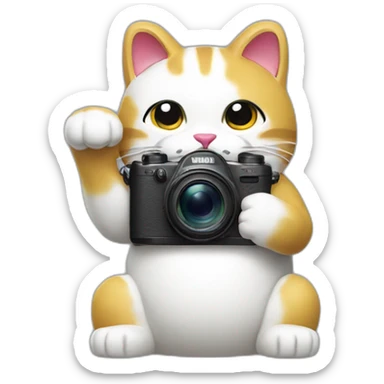 maneki neko with a camera and the arm up sticker