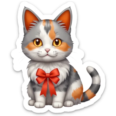 Dilute calico cat with ribbon sticker