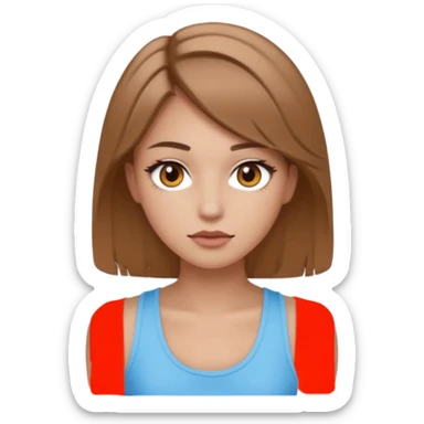 a girl with makeup on and really light brown colered hair and eyes with a tank top scin color white sticker