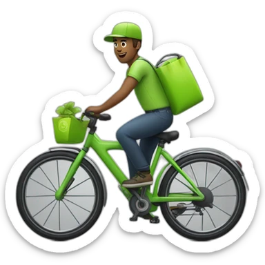 Delivery guy with lime green bag on cycle sticker