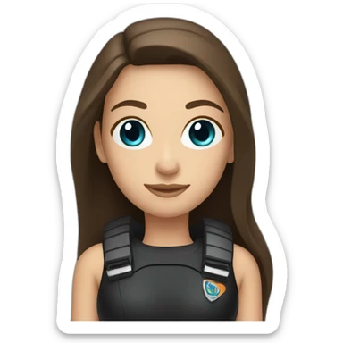 a woman with an a black scubadiver suit. she has blue eyes, brown long and straight hair sticker