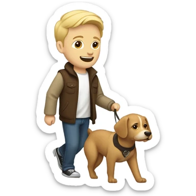 white boy with blonde hair and goatee walking a brown dog  sticker