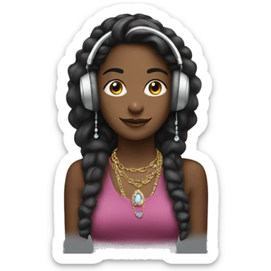 girl with earphones and jewelry sticker