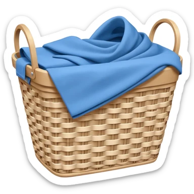 white LAUNDRY BASKET WITH FOLDED blue CLOTHES sticker