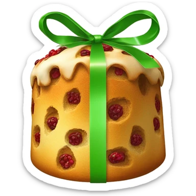 un panettone, tradicionalmente decorado con frutas confitadas verdes y rojas y pasas. sticker