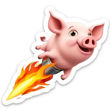 pig flying with rocket and flames  sticker