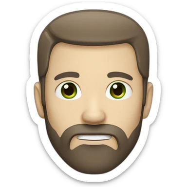 Grey temple dark brown thin face white guy with green eyes and a brown beard sticker