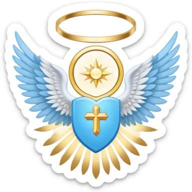 holy saint emblem with light blue wings and golden halo sticker