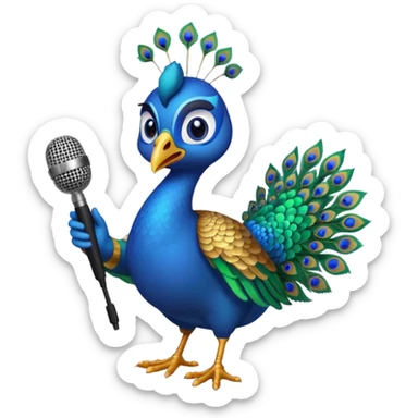 A peacock holding a microphone in his hands sticker