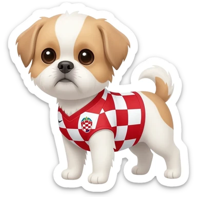 white and light brown shih zhu wearing a Croatia soccer jersey v neck 2026 work cup sticker