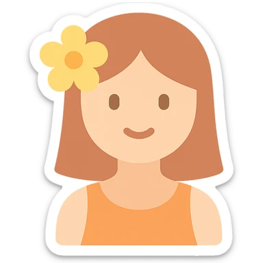 girl with straight hair, flower in her hair, summer vibe colored icon sticker