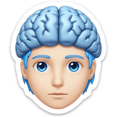 A real person face emoji and hair is replaced by a blue brain sticker