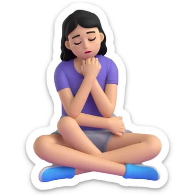 crying girl, sitting with knees hugged sticker