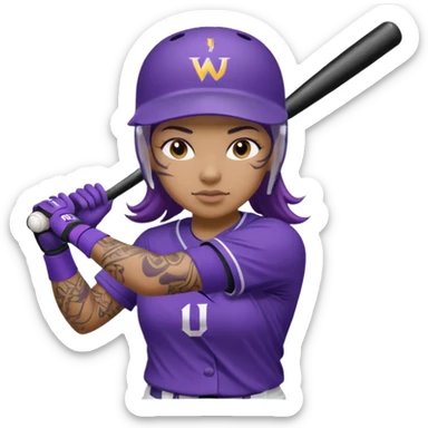 WCU Softball player in purple uniform batting with a full arm sleeve tattoo on left arm sticker