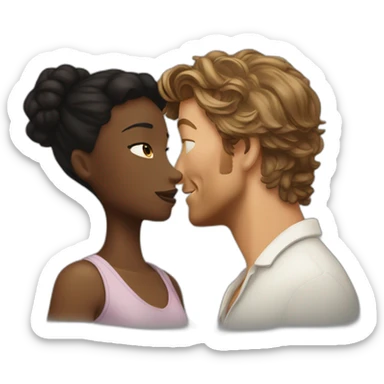 Simon Baker kiss-kiss a black girl brown eyes and sblack hair in a bun sticker
