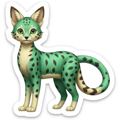 Epic complex detailed dark-emerald-green dark-brown beige pastel realistic aesthetic-scenic-Fakémon-Sprigatito-Floragato-Meowscarada-Trico-Sergal-Serval-Vernid-creature (full body) sticker