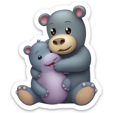 teddy bear hugging a baby hippo sticker